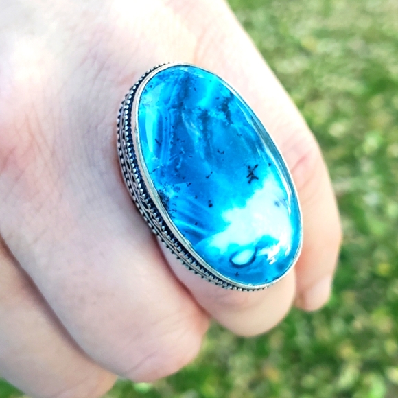 New Oversized Amazing Dendritic Opal 925 Silver Statement Ring. - Picture 2 of 16